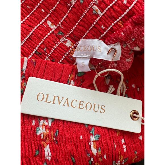 New ~ OLIVACEOUS ~ Floral Print Smocked Waist Tiered Ruffle Mini Skirt Size S - Picture 4 of 5